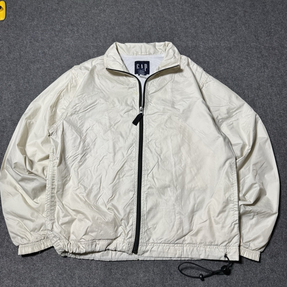 VTG 90s GAP Full Zip Jacket Windbreaker Mens XS Oversized Beige Gorpcore Outdoor